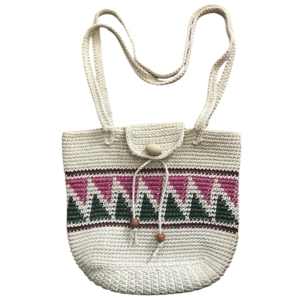 Vintage Handmade Colorful Tapestry Crochet Crossbody Bag Geometrical Design